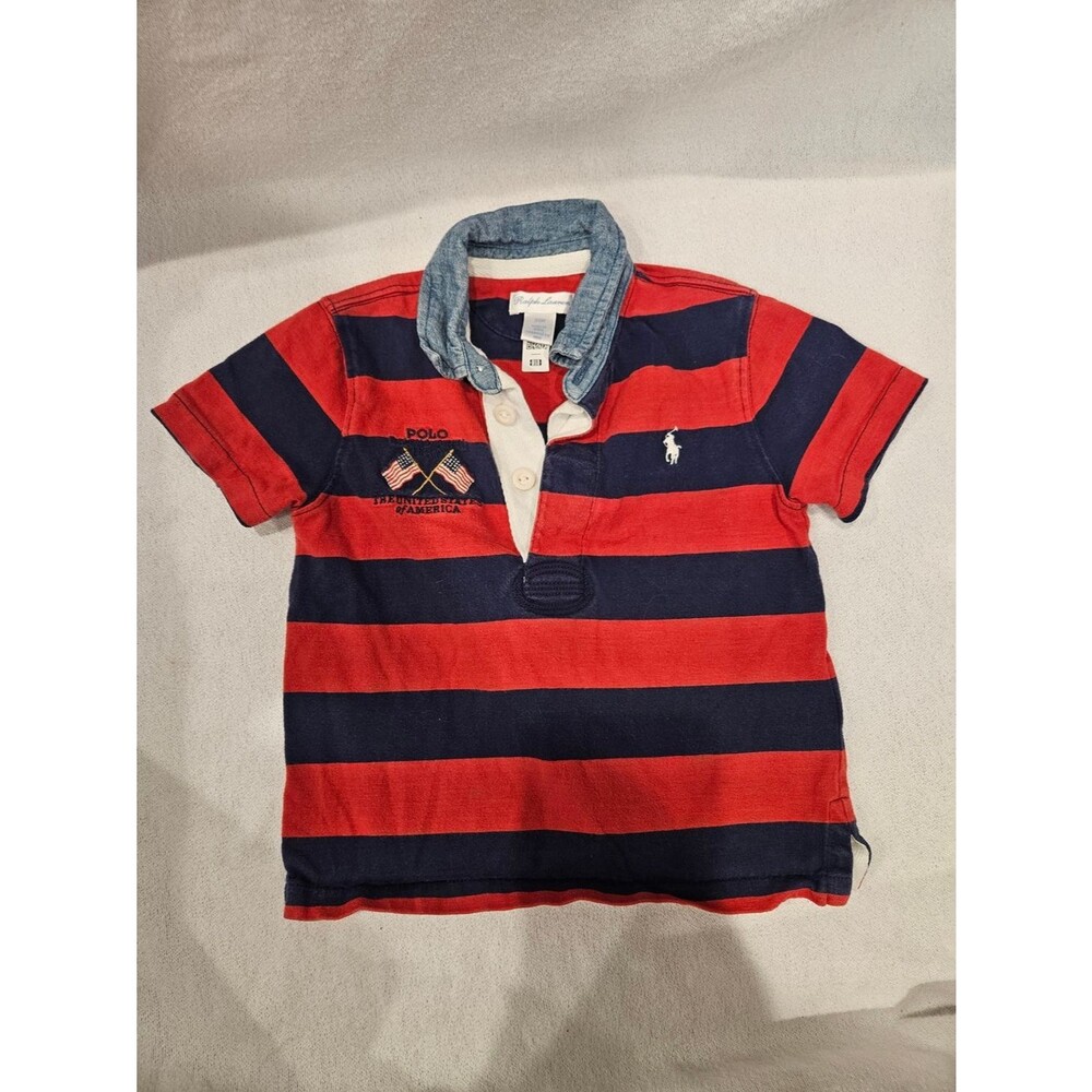 Polo by Ralph Lauren Kids' Red & Navy Striped Rugby Polo, Patriotic Flag 24M